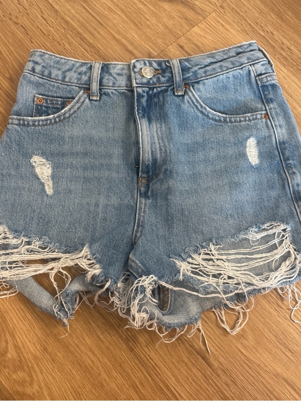 Topshop Light Blue Distressed Denim Cutoff Shorts